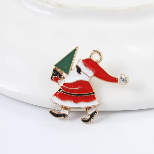 Tibetan Style Christmas Pendants, Santa Claus, gold color plated, DIY & enamel & with rhinestone, mixed colors, 22x24x2mm, Sold By PC