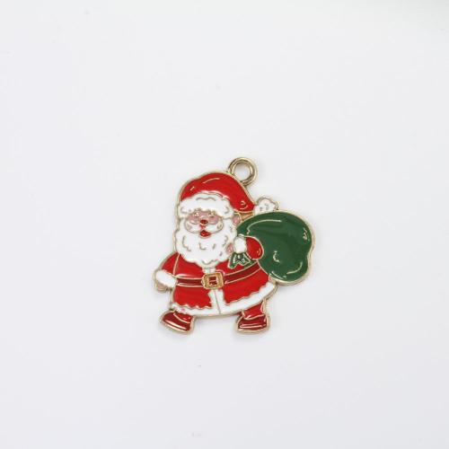 Tibetan Style Christmas Pendants, Santa Claus, gold color plated, DIY & enamel, mixed colors, 24.40x24x1.20mm, Sold By PC