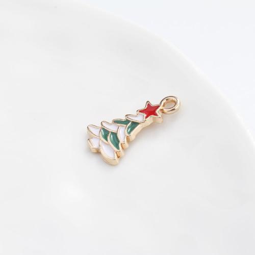 Tibetan Style Christmas Pendants, Christmas Tree, gold color plated, DIY & enamel, mixed colors, 20x12x2.10mm, Sold By PC