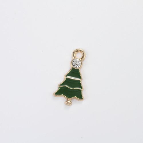 Tibetan Style Christmas Pendants, Christmas Tree, gold color plated, DIY & enamel & with rhinestone, mixed colors, 21x11x3mm, Sold By PC