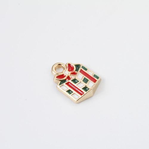Tibetan Style Christmas Pendants, gift shape, gold color plated, Christmas Design & DIY & enamel, mixed colors, 14x10x3.30mm, Sold By PC