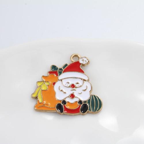 Tibetan Style Christmas Pendants, Santa Claus, gold color plated, DIY & enamel, mixed colors, 25x26x1.20mm, Sold By PC