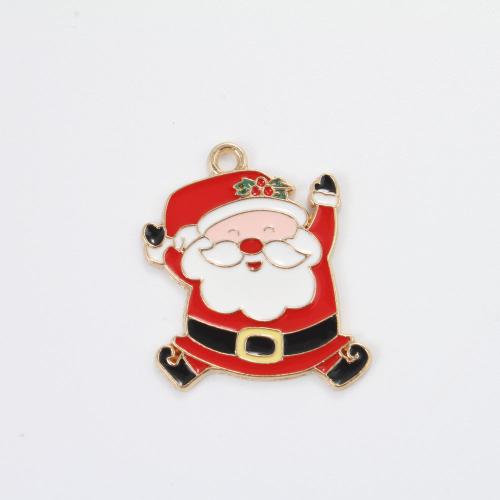 Tibetan Style Christmas Pendants, Santa Claus, gold color plated, DIY & enamel, mixed colors, 22x23x1.20mm, Sold By PC