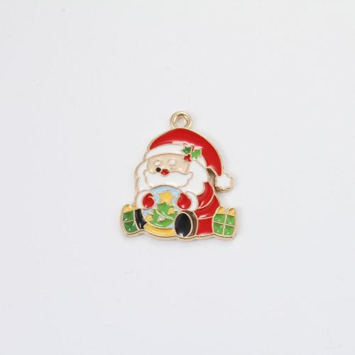 Tibetan Style Christmas Pendants, Santa Claus, gold color plated, DIY & enamel, mixed colors, 26.70x23x1.20mm, Sold By PC
