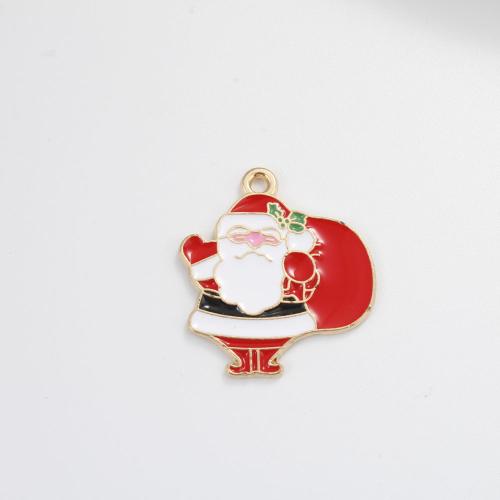 Tibetan Style Christmas Pendants, Santa Claus, gold color plated, DIY & enamel, mixed colors, 27x25x1.30mm, Sold By PC