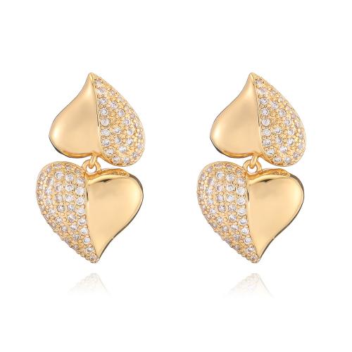 Cubic Zirconia Micro Pave Brass Earring, Heart, plated, fashion jewelry & micro pave cubic zirconia & for woman, more colors for choice, Sold By Pair