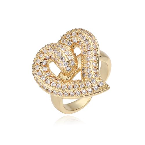 Cubic Zirconia Micro Pave Brass Ring, Heart, 18K gold plated, different styles for choice & micro pave cubic zirconia & for woman, Sold By PC