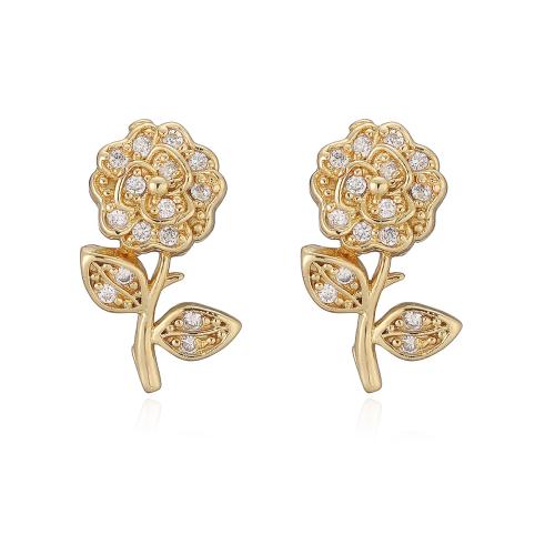 Cubic Zirconia Micro Pave Brass Earring, Flower, 18K gold plated, different styles for choice & micro pave cubic zirconia & for woman, Sold By Pair