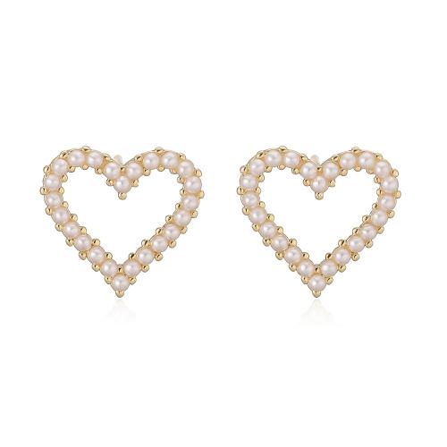 Cubic Zirconia Micro Pave Brass Earring, Heart, 18K gold plated, different styles for choice & micro pave cubic zirconia & for woman & hollow, Sold By Pair