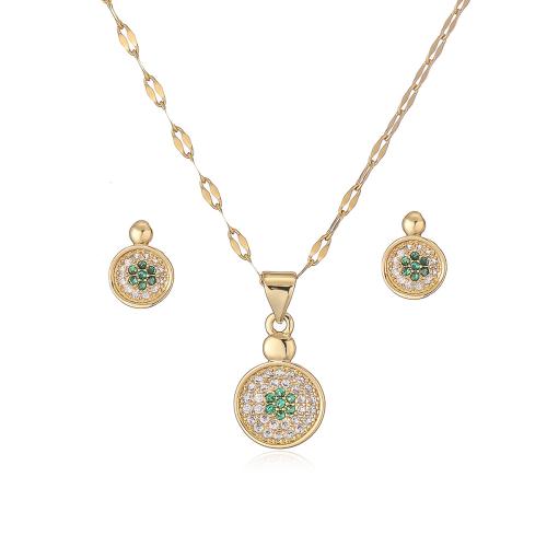 Cubic Zirconia Micro Pave Brass Jewelry Sets, Round, 18K gold plated, different styles for choice & micro pave cubic zirconia & for woman, Sold By PC