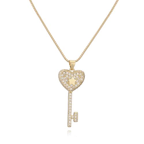 Cubic Zircon Micro Pave Brass Necklace, Key, 18K gold plated, fashion jewelry & micro pave cubic zirconia & for woman, Sold By PC