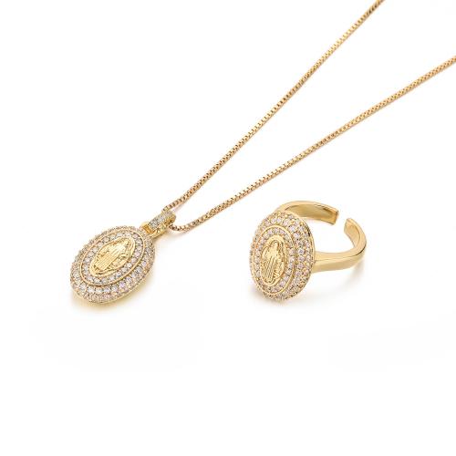 Cubic Zirconia Micro Pave Brass Jewelry Sets, Virgin Mary, real gold plated, different styles for choice & micro pave cubic zirconia & for woman, Sold By PC