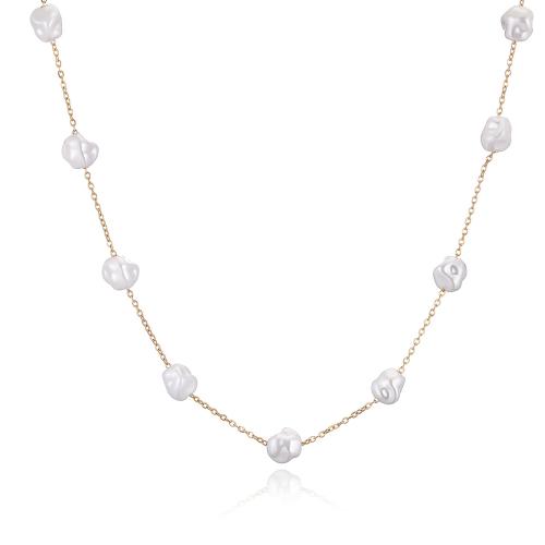 Stainless Steel Jewelry Necklace, 304 Stainless Steel, with Plastic Pearl, fashion jewelry & for woman, golden, Sold By PC