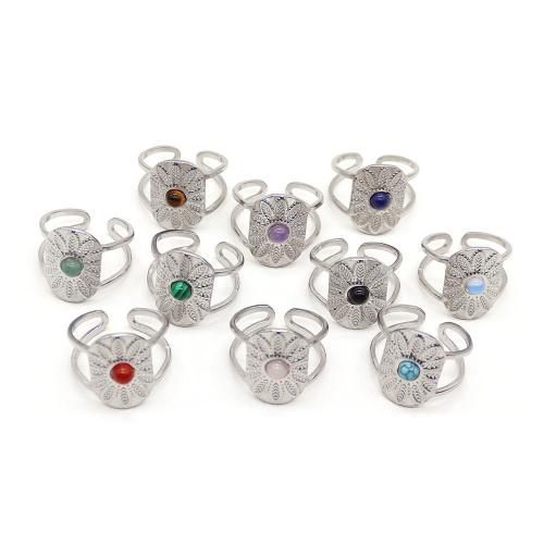 Natural Gemstone Finger Ring, 304 Stainless Steel, with Natural Stone, silver color plated, fashion jewelry, more colors for choice, 21x18mm, Sold By PC