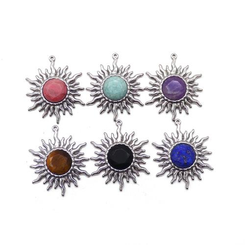 Gemstone Pendants Jewelry, Brass, with Natural Stone, Sun, gold color plated, DIY, more colors for choice, nickel, lead & cadmium free, 25x30mm, Sold By PC