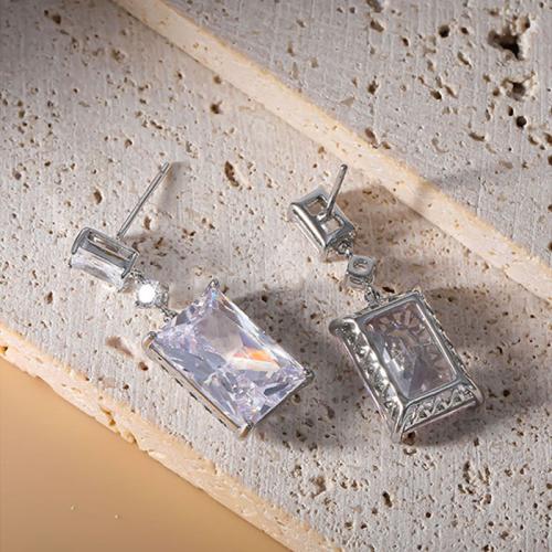 Brass Drop Earring, Geometrical Pattern, plated, micro pave cubic zirconia & for woman, 11x29mm, Sold By Pair