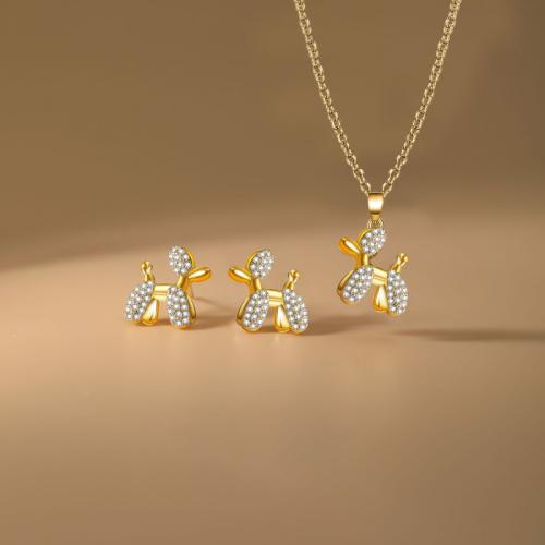 Brass Jewelry Set, Stud Earring & necklace, Dog, plated, 2 pieces & micro pave cubic zirconia & for woman, more colors for choice, Sold By Set