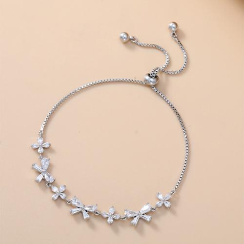 Brass Bracelet, Butterfly, plated, adjustable & box chain & micro pave cubic zirconia & for woman, more colors for choice, Length:Approx 6-9 Inch, Sold By PC