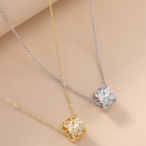 Brass Necklace, with 1.6inch extender chain, plated, micro pave cubic zirconia & for woman, more colors for choice, Length:Approx 15.4 Inch, Sold By PC