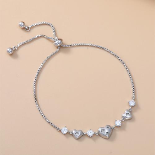 Brass Bracelet, Heart, plated, adjustable & box chain & micro pave cubic zirconia & for woman, more colors for choice, Length:Approx 6-9 Inch, Sold By PC