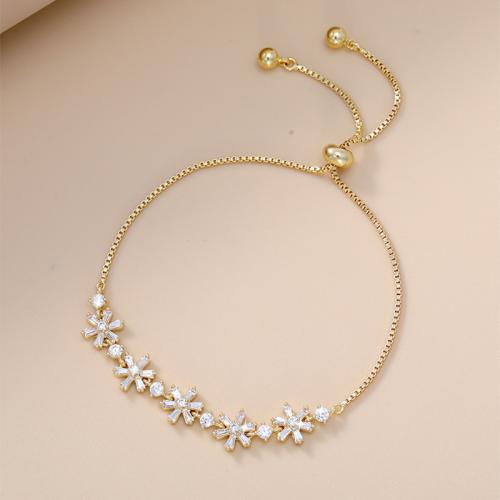 Brass Bracelet, Snowflake, Vacuum Ion Plating, adjustable & micro pave cubic zirconia & for woman, more colors for choice, Length:Approx 6-9 Inch, Sold By PC
