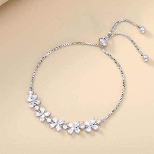 Brass Bracelet, plated, adjustable & box chain & micro pave cubic zirconia & for woman, more colors for choice, Length:Approx 6-9 Inch, Sold By PC