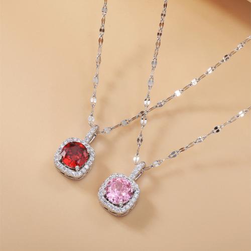 Brass Necklace, with 1.6inch extender chain, Square, plated, Twisted Piece Chain & micro pave cubic zirconia & for woman, more colors for choice, Length:Approx 15.4 Inch, Sold By PC