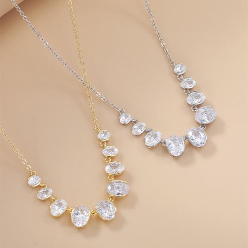 Copper Alloy Necklace, with 1.6inch extender chain, Oval, plated, oval chain & micro pave cubic zirconia & for woman, more colors for choice, Length:Approx 15.4 Inch, Sold By PC