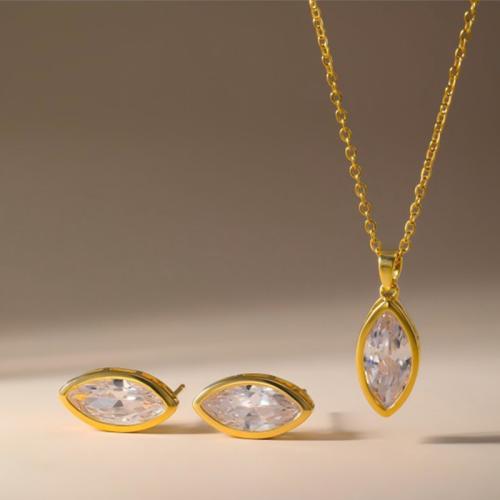 Brass Jewelry Set, Stud Earring & necklace, Evil Eye, plated, 2 pieces & micro pave cubic zirconia & for woman, more colors for choice, Sold By Set