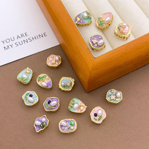 Brass Jewelry Beads, with Plastic Pearl, plated, DIY & enamel, more colors for choice, nickel, lead & cadmium free, Sold By PC