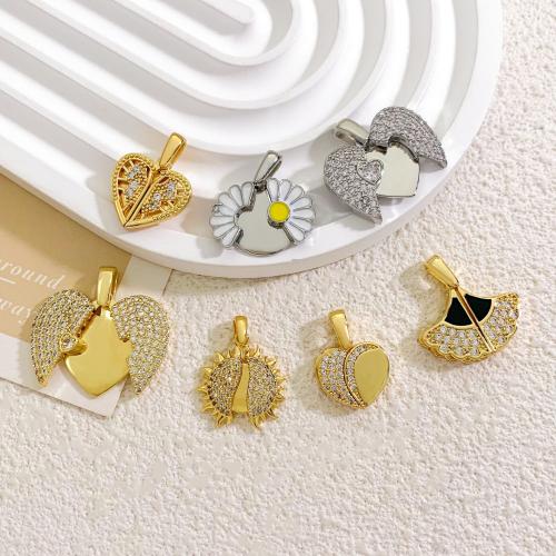 Befestigter Zirkonia Messing Anhänger, plattiert, DIY & Micro pave Zirkonia & Emaille, keine, frei von Nickel, Blei & Kadmium, verkauft von PC