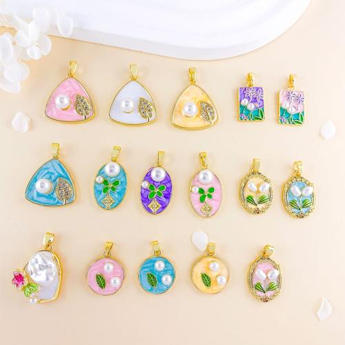 Colgantes de latón de imitación de diamante, metal, con Perlas plásticas, chapado, Bricolaje & esmalte & con diamantes de imitación, más colores para la opción, libre de níquel, plomo & cadmio, Vendido por UD