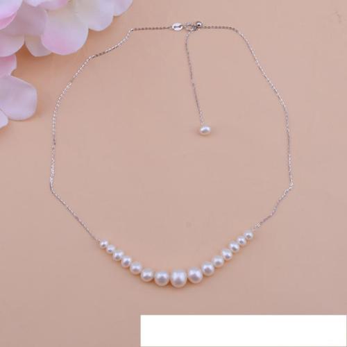 925 Sterling Silver Pearl Necklace, with Freshwater Pearl, Slightly Round, gold color plated, fashion jewelry, more colors for choice, 4-5mm, Length:45 cm, Sold By PC