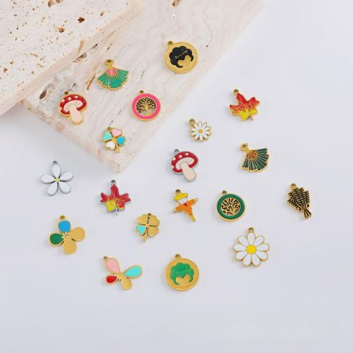 Ювелирные подвески из нержавеющей стали, Нержавеющая сталь 304, плакирован золотом, DIY & эмаль, Много цветов для выбора, 10ПК/сумка, продается сумка