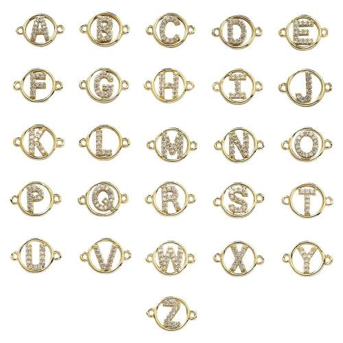 Cubic Zirconia Micro Pave Brass Connector, Alphabet Letter, plated, DIY & micro pave cubic zirconia, more colors for choice, nickel, lead & cadmium free, Sold By PC