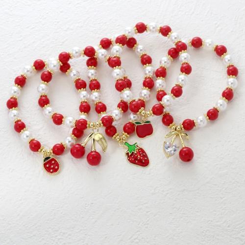 Brass Bracelet & Bangle, with Plastic Pearl, Fruit, plated, fashion jewelry & enamel, more colors for choice, nickel, lead & cadmium free, Sold By PC