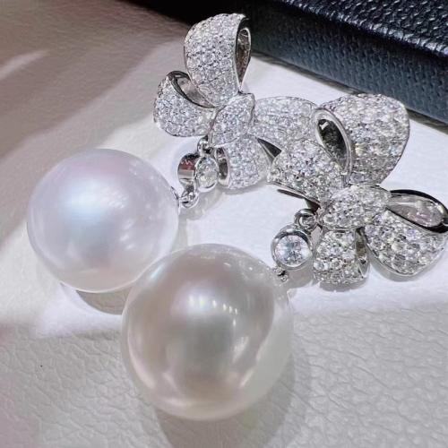 Cubic Zirconia Micro Pave Brass Earring, with Plastic Pearl, plated, fashion jewelry & micro pave cubic zirconia & for woman, Sold By Pair