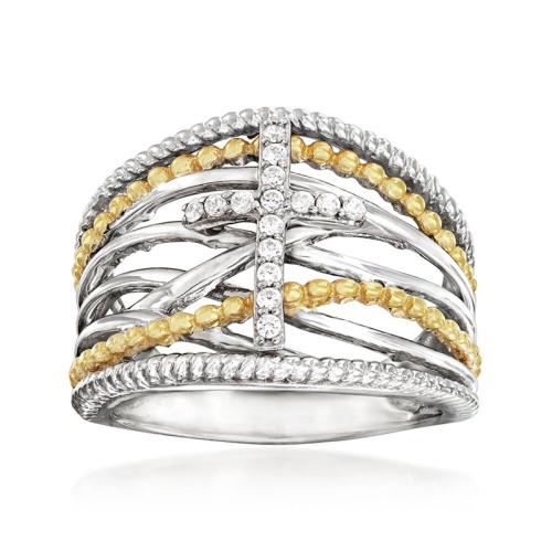 Cubic Zirconia Micro Pave Brass Ring, plated, multilayer & different size for choice & micro pave cubic zirconia & for woman & two tone, Sold By PC