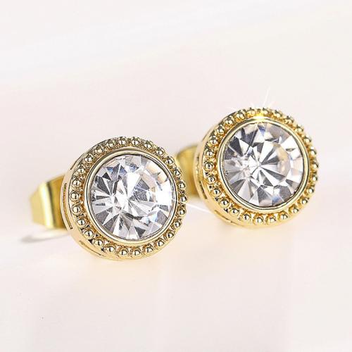 Boucles d'oreilles en laiton zircon cubique pavent, Rond, Placage, bijoux de mode & pavé de micro zircon & pour femme, Vendu par paire