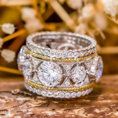 Cubic Zirconia Micro Pave Brass Ring, plated, different size for choice & micro pave cubic zirconia & for woman & two tone, Sold By PC