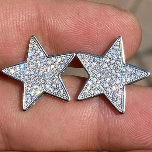Cubic Zirconia Micro Pave Brass Earring, Star, plated, fashion jewelry & micro pave cubic zirconia & for woman, Sold By Pair