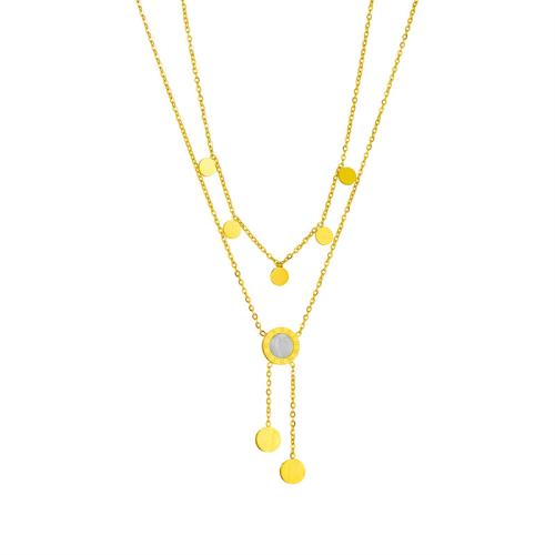 Ожерелье из нержавеющей стали , Нержавеющая сталь 304, с Белая ракушка, Другое покрытие, Двойной слой & ювелирные изделия моды & Женский, Золотой, продается PC