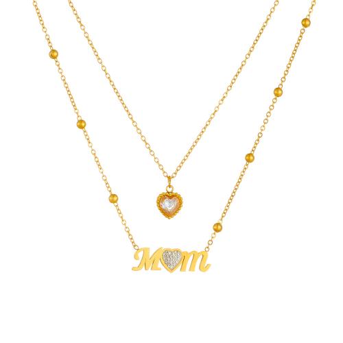 Stainless Steel Jewelry Necklace, 304 Stainless Steel, plated, Double Layer & for woman & with rhinestone, golden, Sold By PC