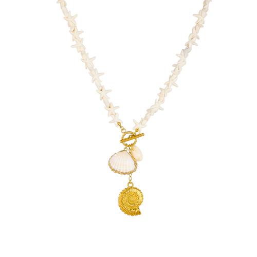 Collar de acero inoxidable de la joyería, acero inoxidable 304, con Nácar, chapado en color dorado, para mujer, Vendido por UD