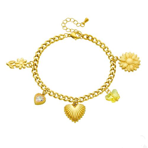 Stainless Steel Jewelry Bracelet, 304 Stainless Steel, with Acrylic, plated, fashion jewelry & for woman & with rhinestone, golden, Sold By PC