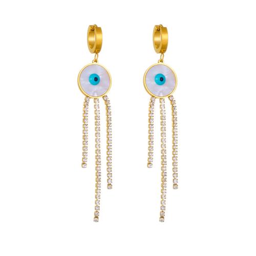 Evil Eye Earrings, 304 Stainless Steel, with White Shell, different styles for choice & for woman & with rhinestone, golden, Sold By Pair