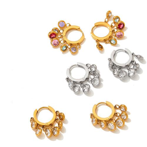 Stainless Steel Drop Earring, 304 Stainless Steel, plated, fashion jewelry & micro pave cubic zirconia & for woman, more colors for choice, Sold By Pair