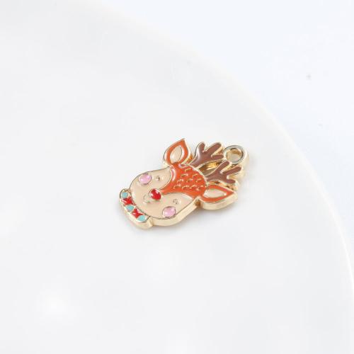 Tibetan Style Christmas Pendants, Christmas Reindeer, gold color plated, DIY & enamel, mixed colors, 26.50x13x1.30mm, Sold By PC
