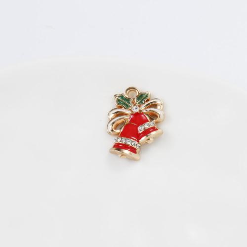 Tibetan Style Christmas Pendants, Christmas Bell, gold color plated, DIY & enamel & with rhinestone, mixed colors, 19.50x15.40x3mm, Sold By PC