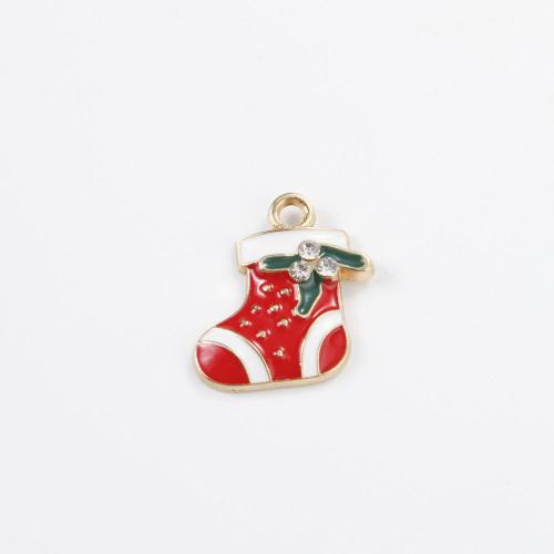 Tibetan Style Christmas Pendants, Christmas Sock, gold color plated, DIY & enamel & with rhinestone, mixed colors, 18x17x2.80mm, Sold By PC